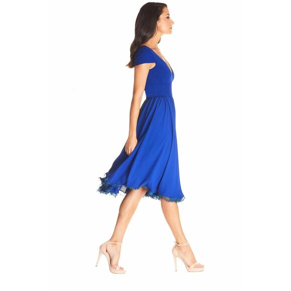 NWT Dress the Population Corey Electric Blue Fit & Flare Midi Dress Size XL - Picture 2 of 4